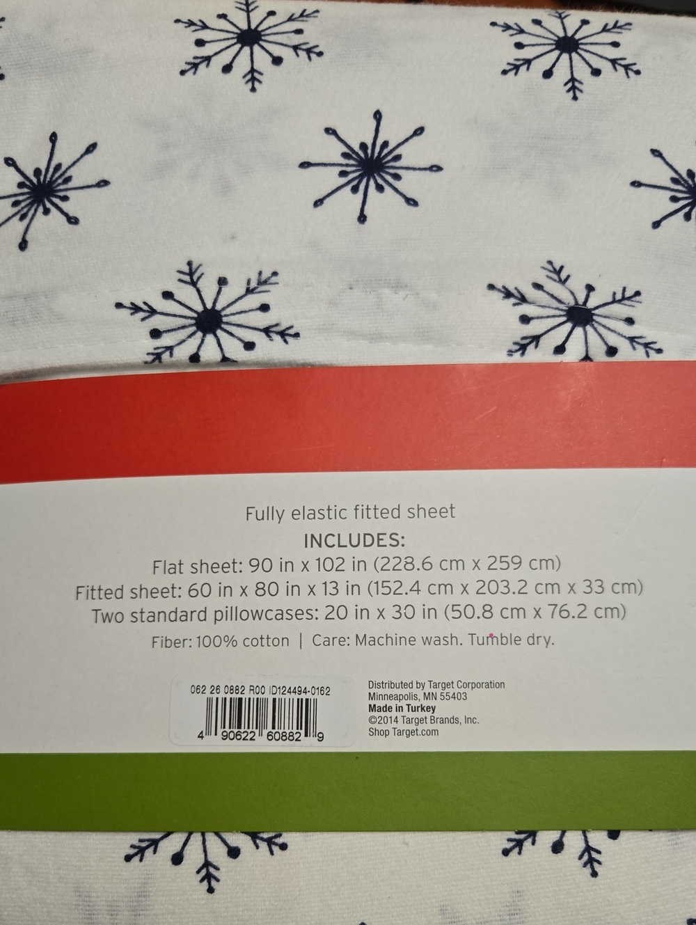 Flannel Queen Sheet Set - White with Navy Snowflake - Picture 2 of 6